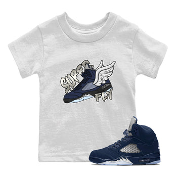 Air Jordan 5 Georgetown Sneaker Match Tees Super Fly Sneaker Tees AJ5 Georgetown Sneaker Release Tees Kids Shirts White 1