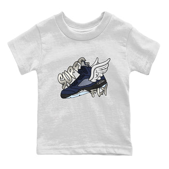 Air Jordan 5 Georgetown Sneaker Match Tees Super Fly Sneaker Tees AJ5 Georgetown Sneaker Release Tees Kids Shirts White 2