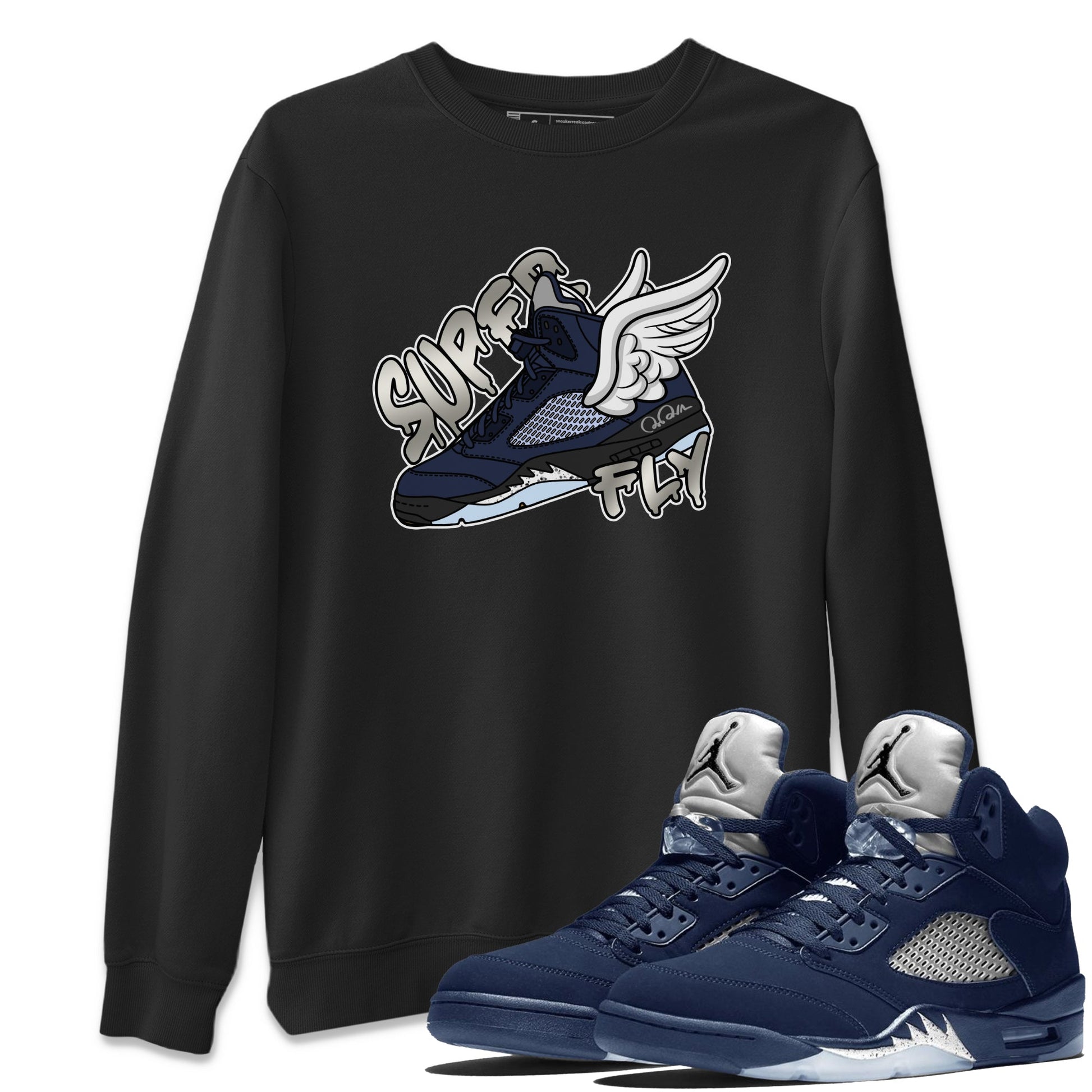 Air Jordan 5 Georgetown Sneaker Match Tees Super Fly Sneaker Tees AJ5 Georgetown Sneaker Release Tees Unisex Shirts Black 1