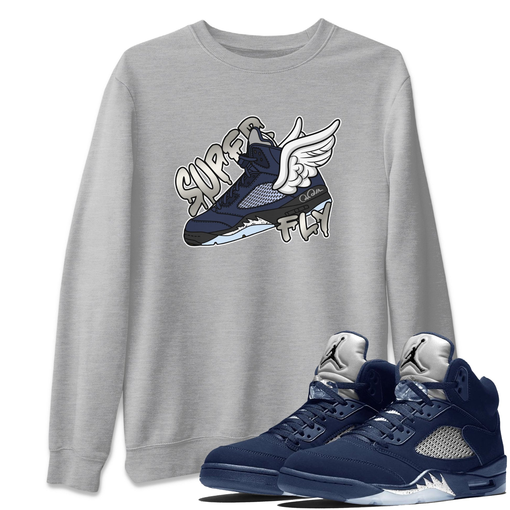 Air Jordan 5 Georgetown Sneaker Match Tees Super Fly Sneaker Tees AJ5 Georgetown Sneaker Release Tees Unisex Shirts Heather Grey 1