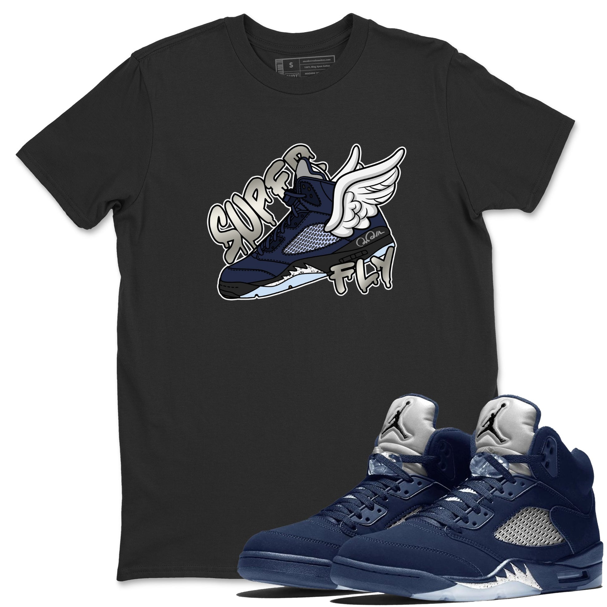 Air Jordan 5 Georgetown Sneaker Match Tees Super Fly Sneaker Tees AJ5 Georgetown Sneaker Release Tees Unisex Shirts Black 1