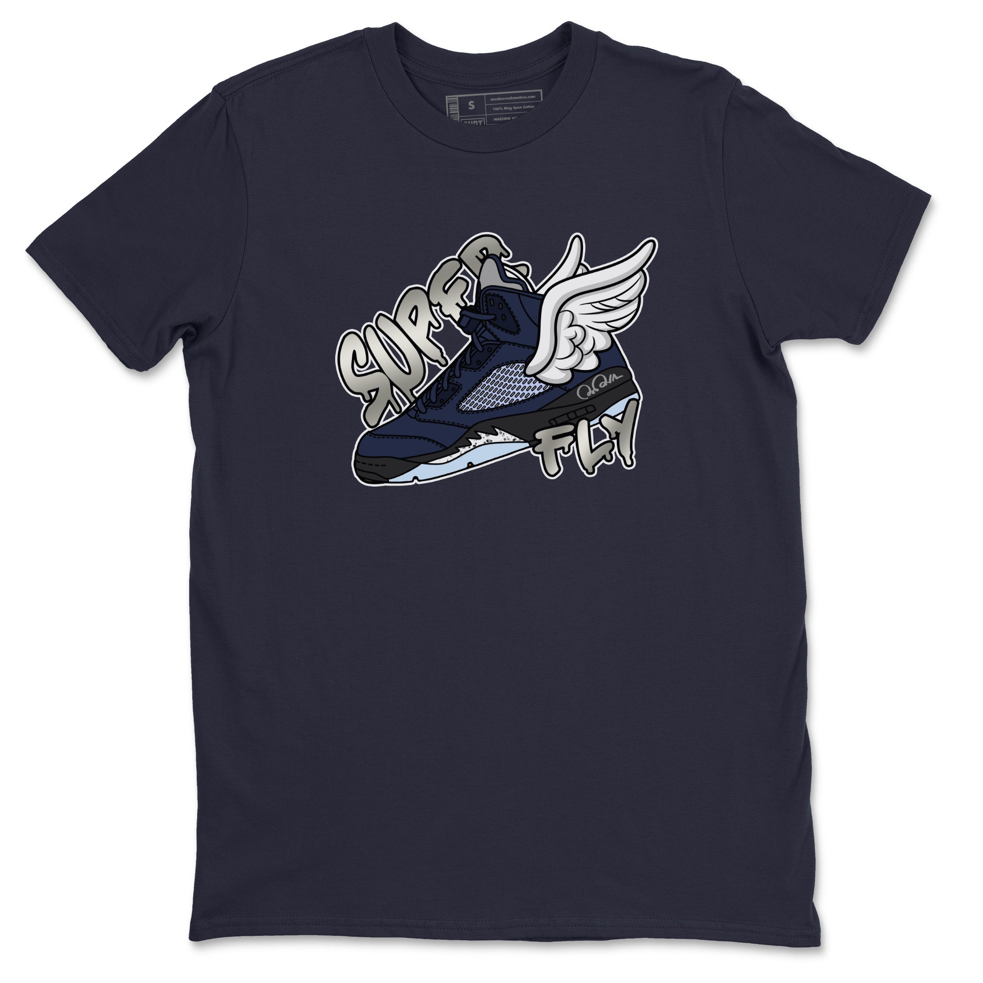 Air Jordan 5 Georgetown Sneaker Match Tees Super Fly Sneaker Tees AJ5 Georgetown Sneaker Release Tees Unisex Shirts Navy 2