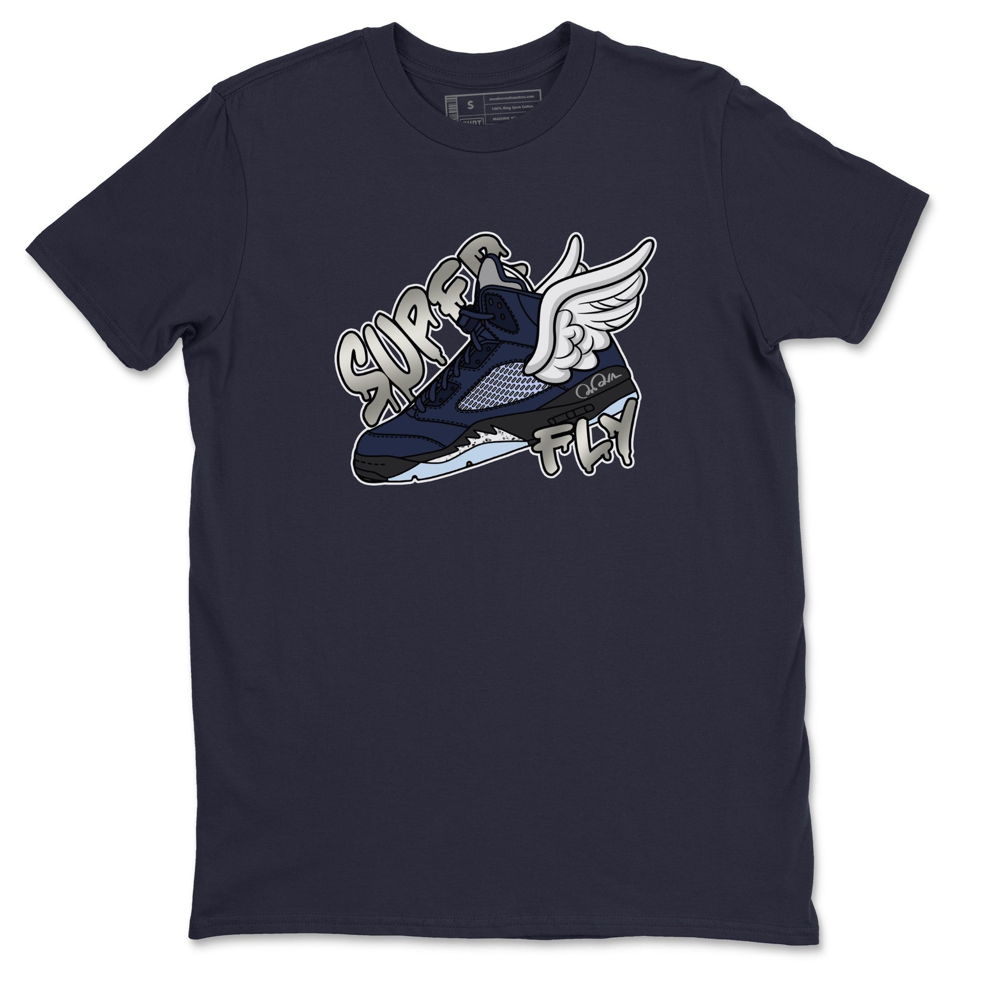 Air Jordan 5 Georgetown Sneaker Match Tees Super Fly Sneaker Tees AJ5 Georgetown Sneaker Release Tees Unisex Shirts Navy 2