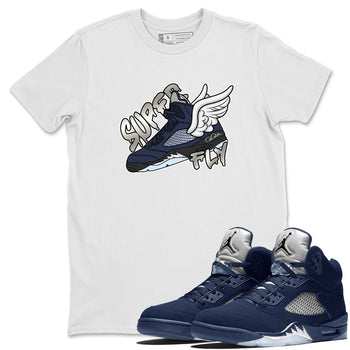 Air Jordan 5 Georgetown Sneaker Match Tees Super Fly Sneaker Tees AJ5 Georgetown Sneaker Release Tees Unisex Shirts White 1