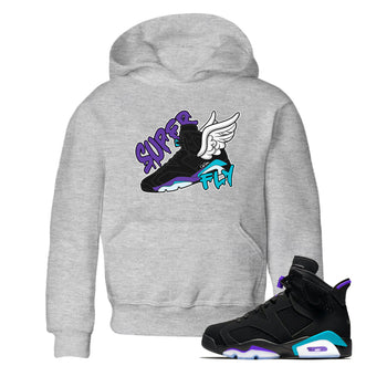 Air Jordan 6 Aqua Sneaker Match Tees Super Fly Sneaker Tees AJ6 Aqua Sneaker Release Tees Kids Shirts Heather Grey 1