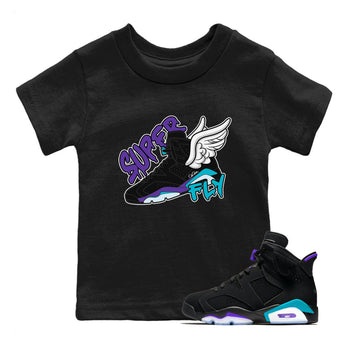 Air Jordan 6 Aqua Sneaker Match Tees Super Fly Sneaker Tees AJ6 Aqua Sneaker Release Tees Kids Shirts Black 1