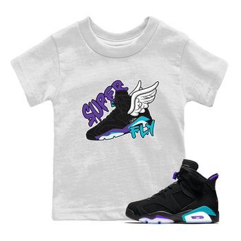 Air Jordan 6 Aqua Sneaker Match Tees Super Fly Sneaker Tees AJ6 Aqua Sneaker Release Tees Kids Shirts White 1