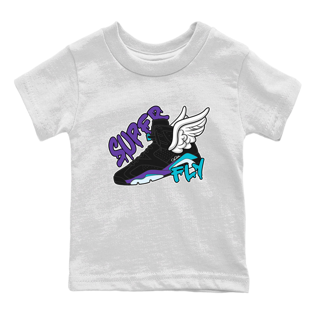 Air Jordan 6 Aqua Sneaker Match Tees Super Fly Sneaker Tees AJ6 Aqua Sneaker Release Tees Kids Shirts White 2