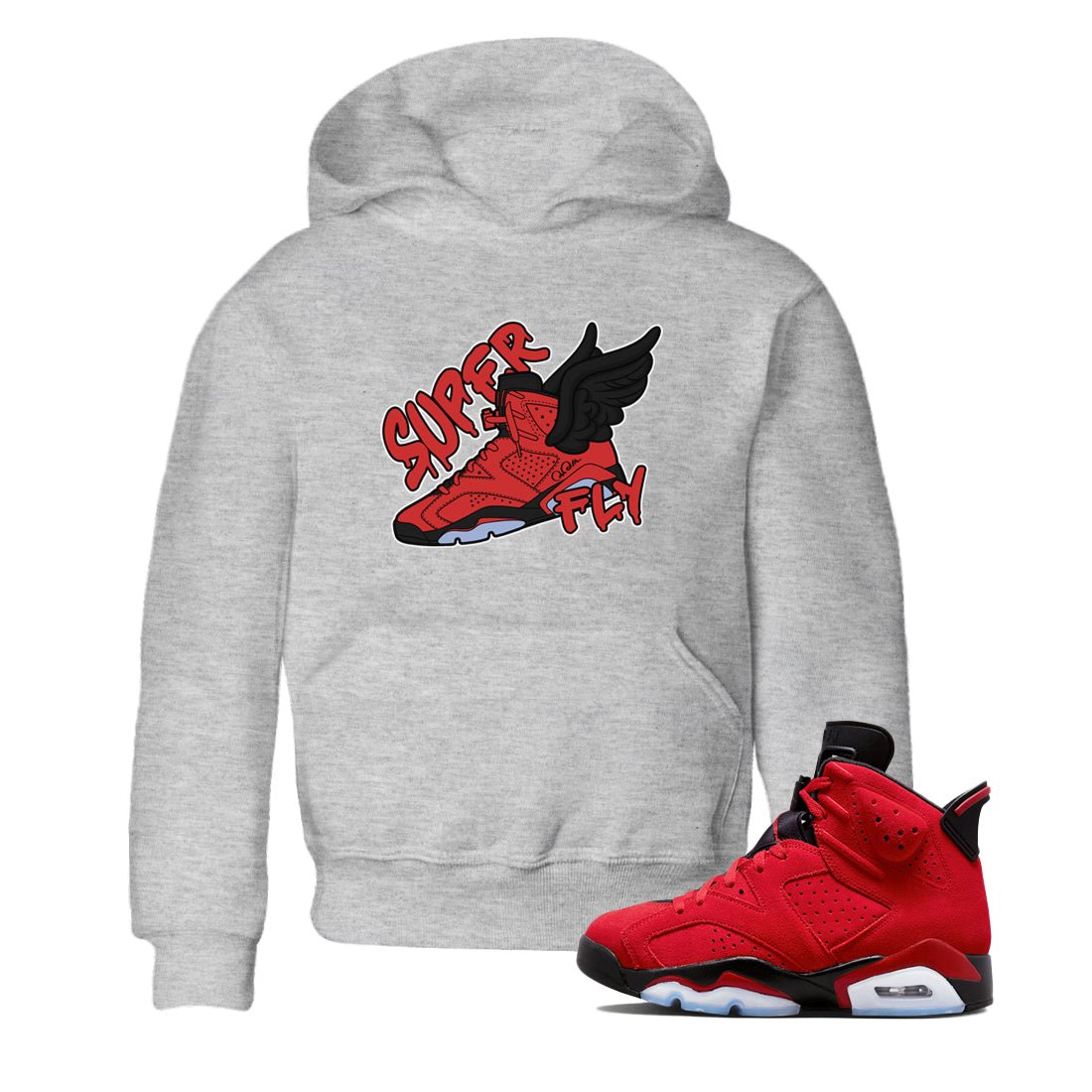 Air Jordan 6 Toro Bravo Sneaker Match Tees Super Fly Sneaker Tees AJ6 Toro Bravo Sneaker Release Tees Kids Shirts Heather Grey 1