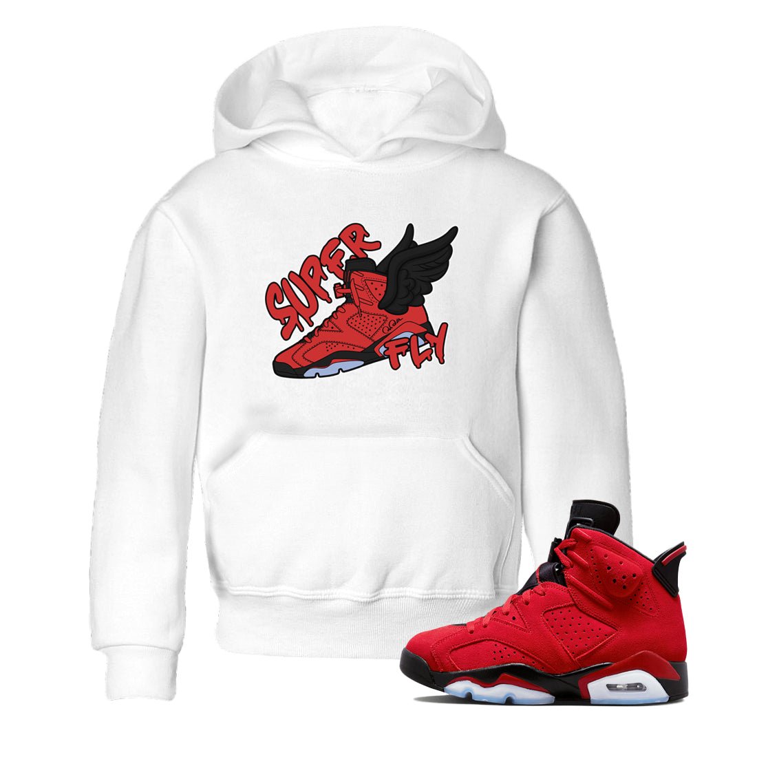 Air Jordan 6 Toro Bravo Sneaker Match Tees Super Fly Sneaker Tees AJ6 Toro Bravo Sneaker Release Tees Kids Shirts White 1