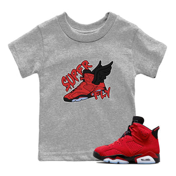 Air Jordan 6 Toro Bravo Sneaker Match Tees Super Fly Sneaker Tees AJ6 Toro Bravo Sneaker Release Tees Kids Shirts Heather Grey 1