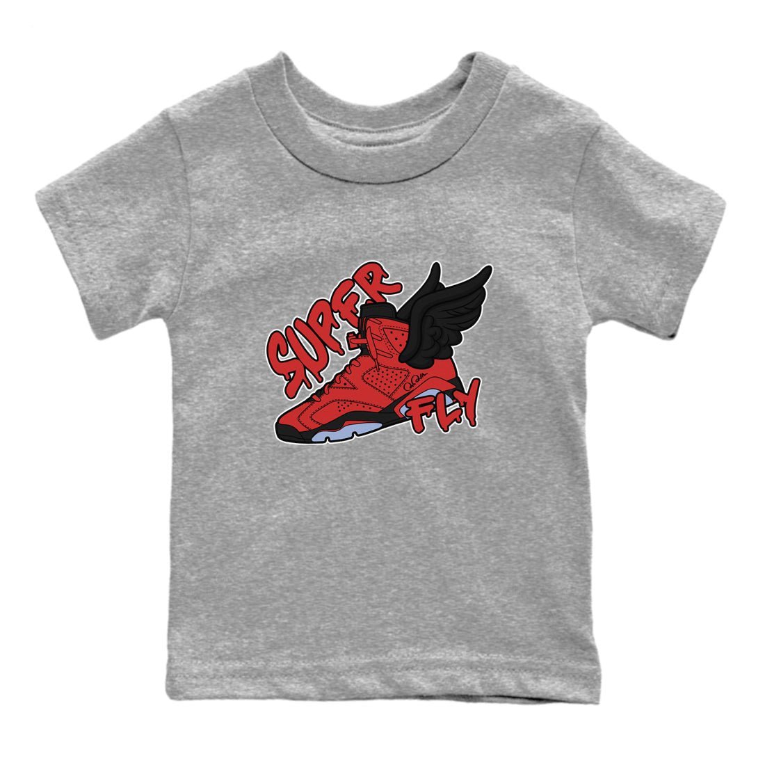 Air Jordan 6 Toro Bravo Sneaker Match Tees Super Fly Sneaker Tees AJ6 Toro Bravo Sneaker Release Tees Kids Shirts Heather Grey 2