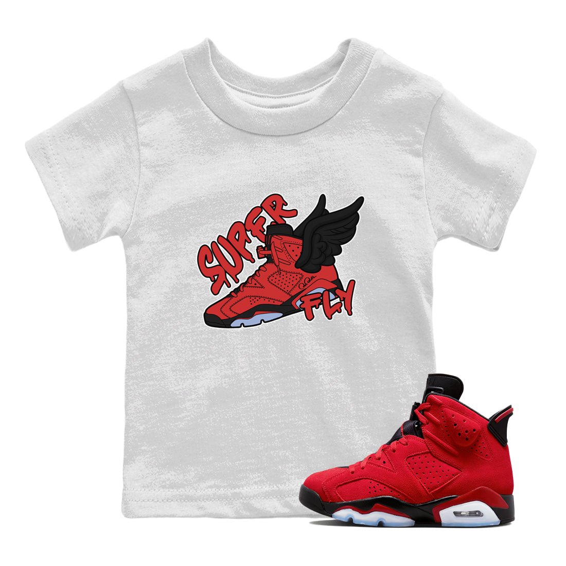 Air Jordan 6 Toro Bravo Sneaker Match Tees Super Fly Sneaker Tees AJ6 Toro Bravo Sneaker Release Tees Kids Shirts White 1