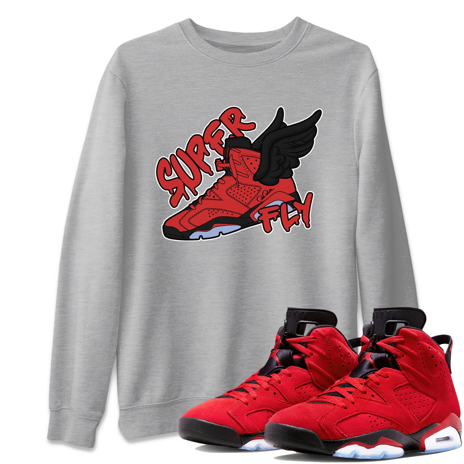 Air Jordan 6 Toro Bravo Sneaker Match Tees Super Fly Sneaker Tees AJ6 Toro Bravo Sneaker Release Tees Unisex Shirts Heather Grey 1