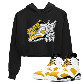 Air Jordan 6 Yellow Ochre shirt to match jordans Super Fly sneaker tees AJ6 Yellow Ochre SNRT Sneaker Release Tees Black 1 Crop T-Shirt