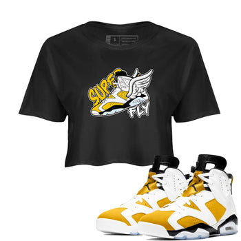 Air Jordan 6 Yellow Ochre shirt to match jordans Super Fly sneaker tees AJ6 Yellow Ochre SNRT Sneaker Release Tees Black 1 Crop T-Shirt