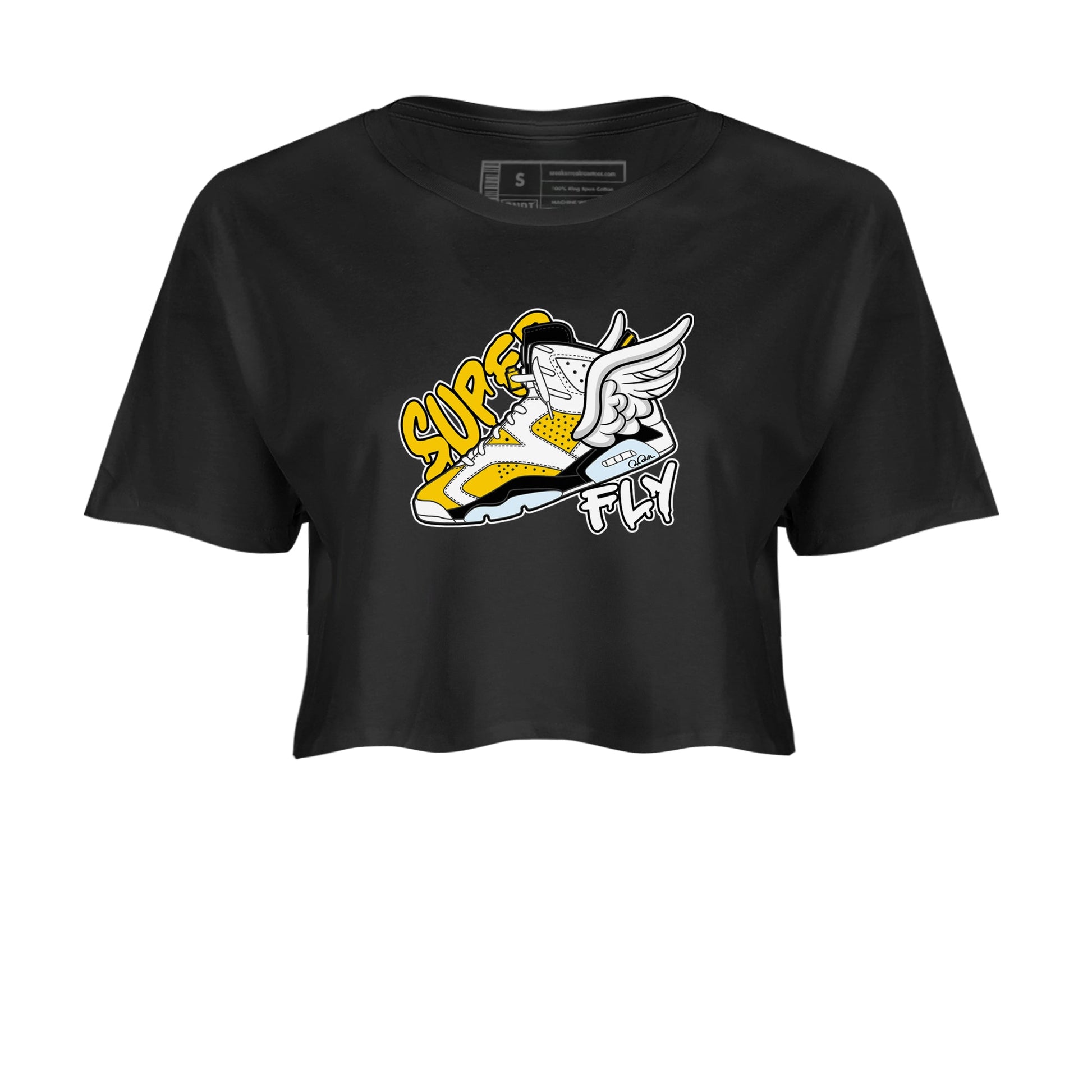 Air Jordan 6 Yellow Ochre shirt to match jordans Super Fly sneaker tees AJ6 Yellow Ochre SNRT Sneaker Release Tees Black 2 Crop T-Shirt