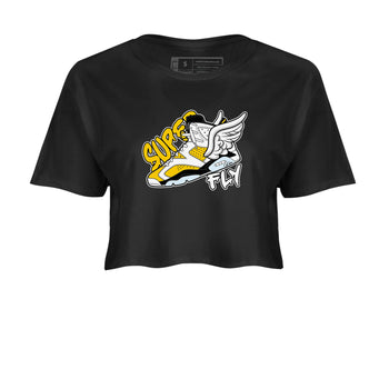 Air Jordan 6 Yellow Ochre shirt to match jordans Super Fly sneaker tees AJ6 Yellow Ochre SNRT Sneaker Release Tees Black 2 Crop T-Shirt