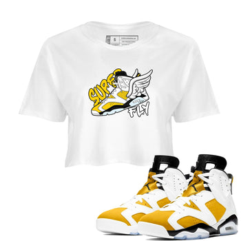 Air Jordan 6 Yellow Ochre shirt to match jordans Super Fly sneaker tees AJ6 Yellow Ochre SNRT Sneaker Release Tees White 1 Crop T-Shirt