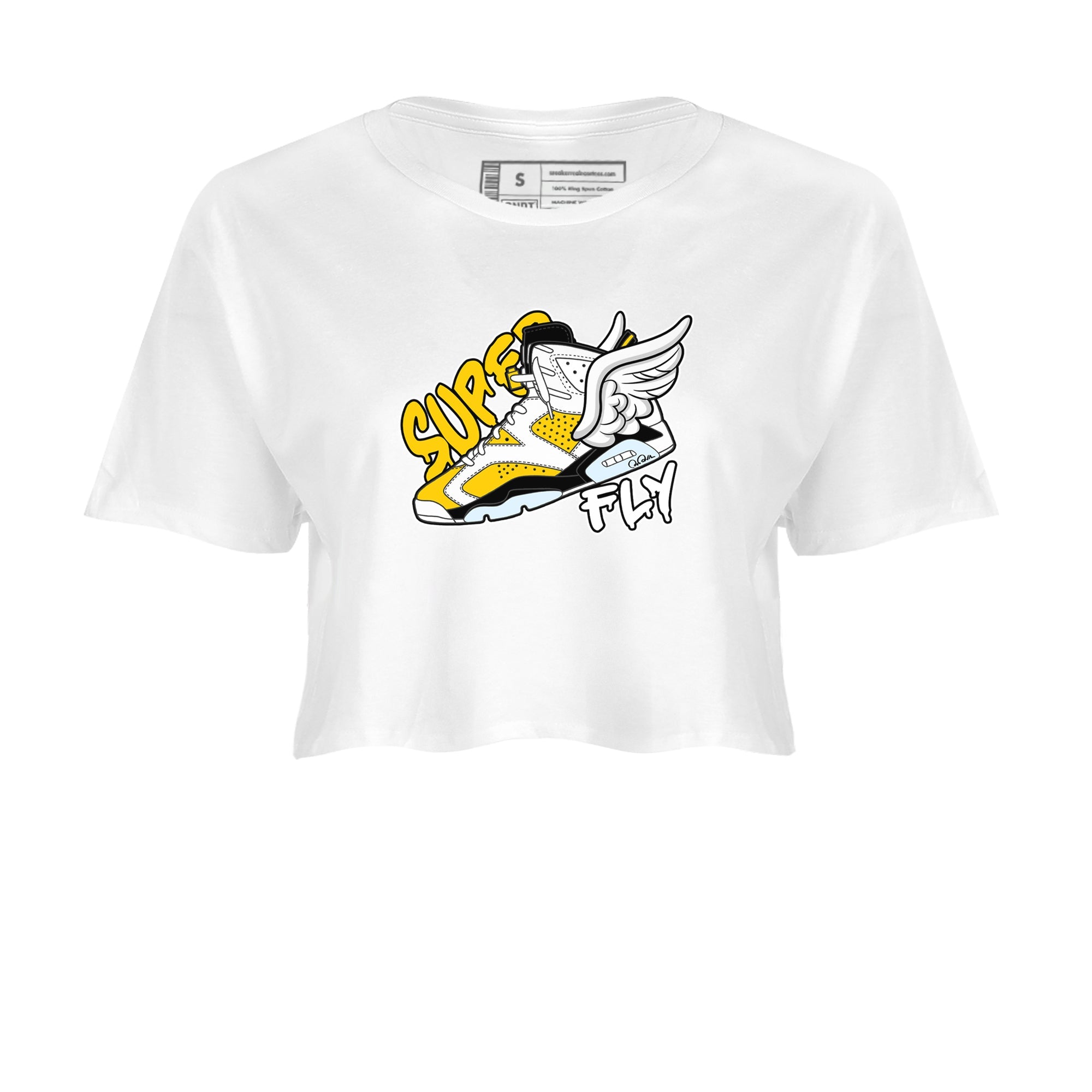 Air Jordan 6 Yellow Ochre shirt to match jordans Super Fly sneaker tees AJ6 Yellow Ochre SNRT Sneaker Release Tees White 2 Crop T-Shirt