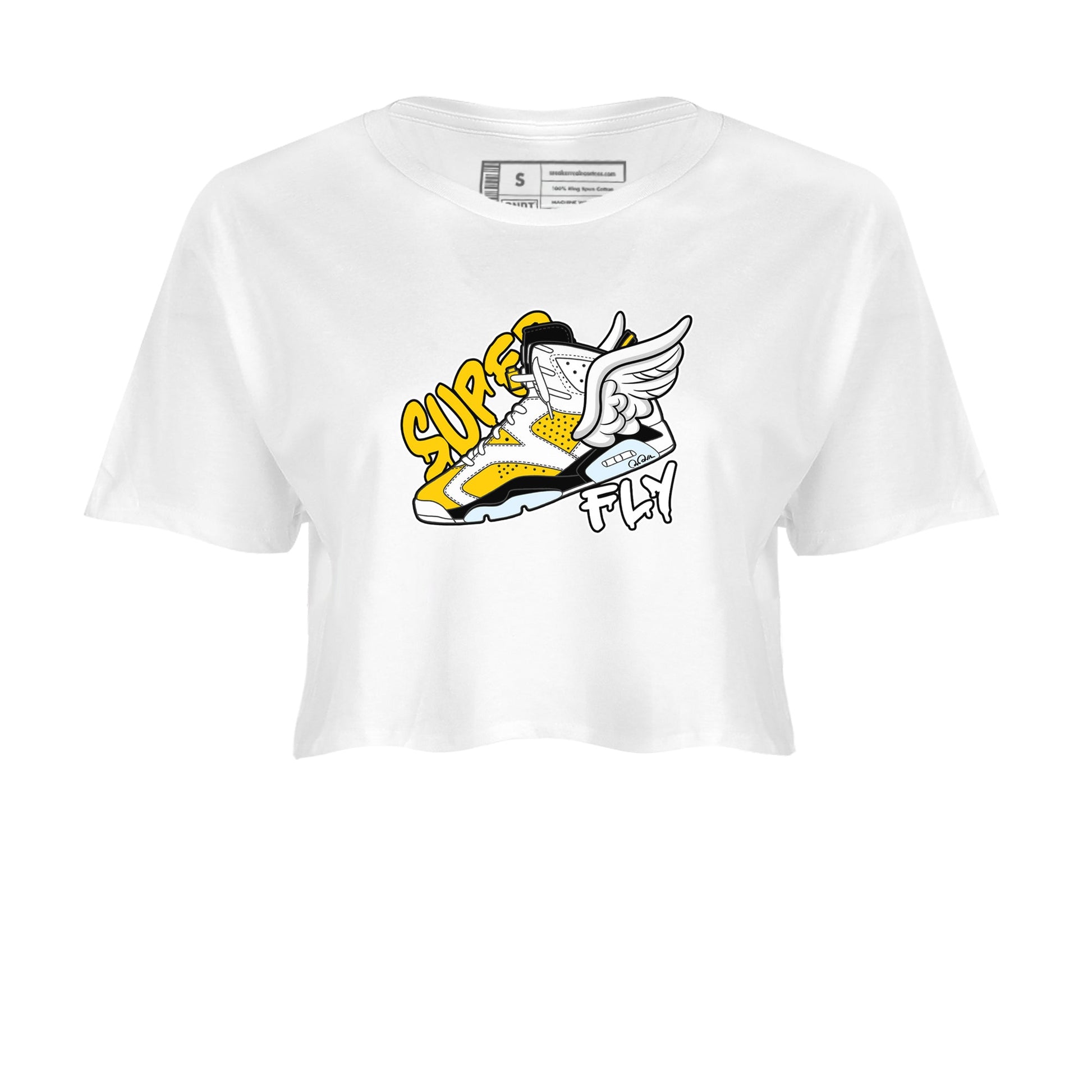 Air Jordan 6 Yellow Ochre shirt to match jordans Super Fly sneaker tees AJ6 Yellow Ochre SNRT Sneaker Release Tees White 2 Crop T-Shirt