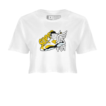 Air Jordan 6 Yellow Ochre shirt to match jordans Super Fly sneaker tees AJ6 Yellow Ochre SNRT Sneaker Release Tees White 2 Crop T-Shirt