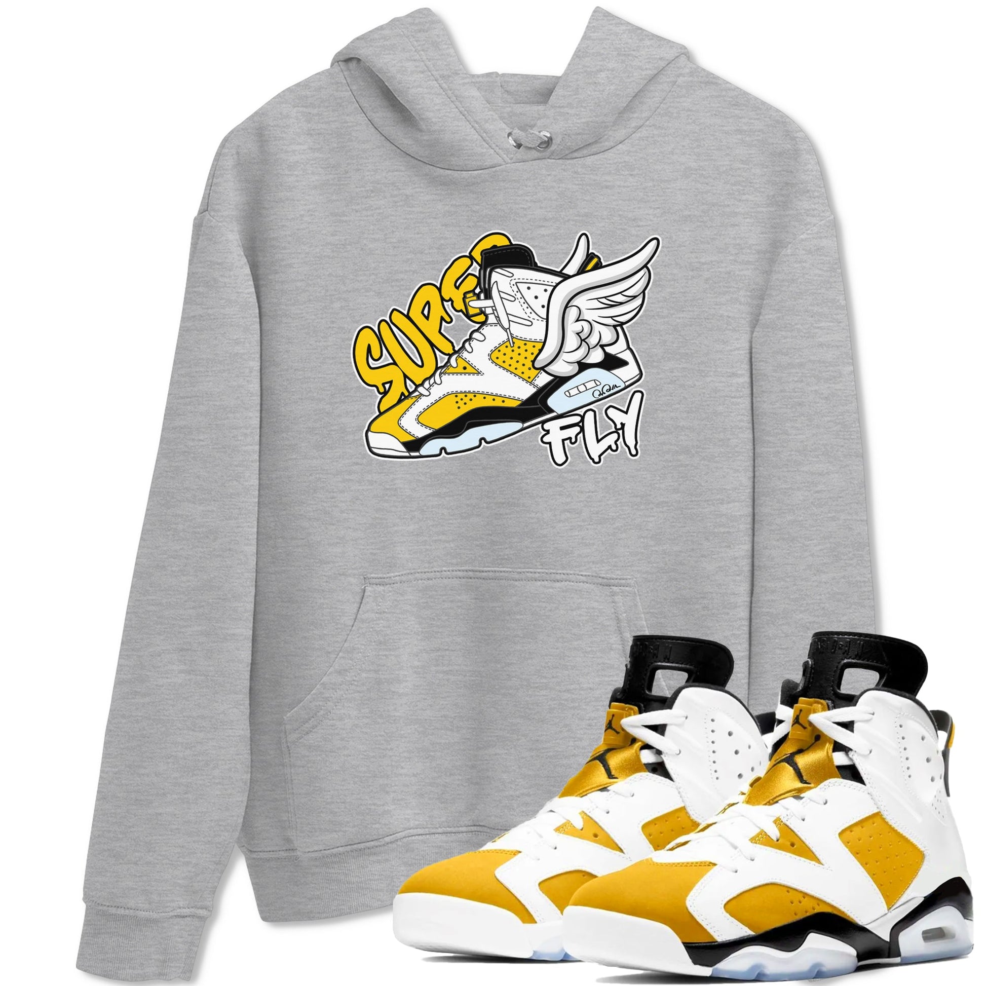 Air Jordan 6 Yellow Ochre shirt to match jordans Super Fly sneaker tees AJ6 Yellow Ochre SNRT Sneaker Release Tees Unisex Heather Grey 1 T-Shirt