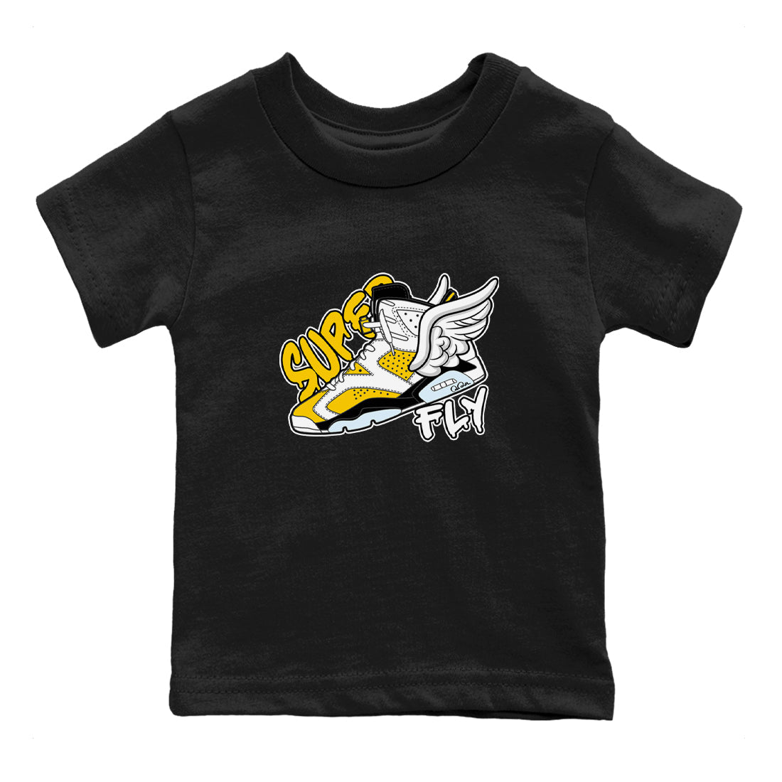 Air Jordan 6 Yellow Ochre shirt to match jordans Super Fly sneaker tees AJ6 Yellow Ochre SNRT Sneaker Release Tees Baby Toddler Black 2 T-Shirt
