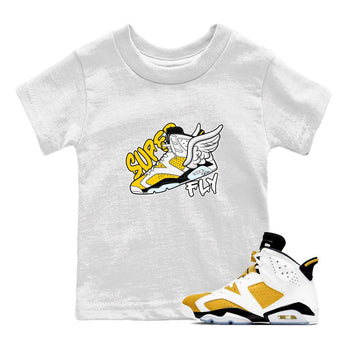 Air Jordan 6 Yellow Ochre shirt to match jordans Super Fly sneaker tees AJ6 Yellow Ochre SNRT Sneaker Release Tees Baby Toddler White 1 T-Shirt