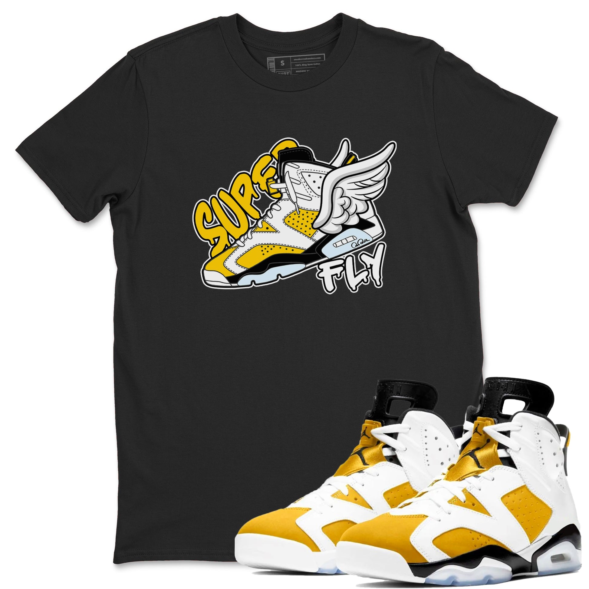 Air Jordan 6 Yellow Ochre shirt to match jordans Super Fly sneaker tees AJ6 Yellow Ochre SNRT Sneaker Release Tees Unisex Black 1 T-Shirt