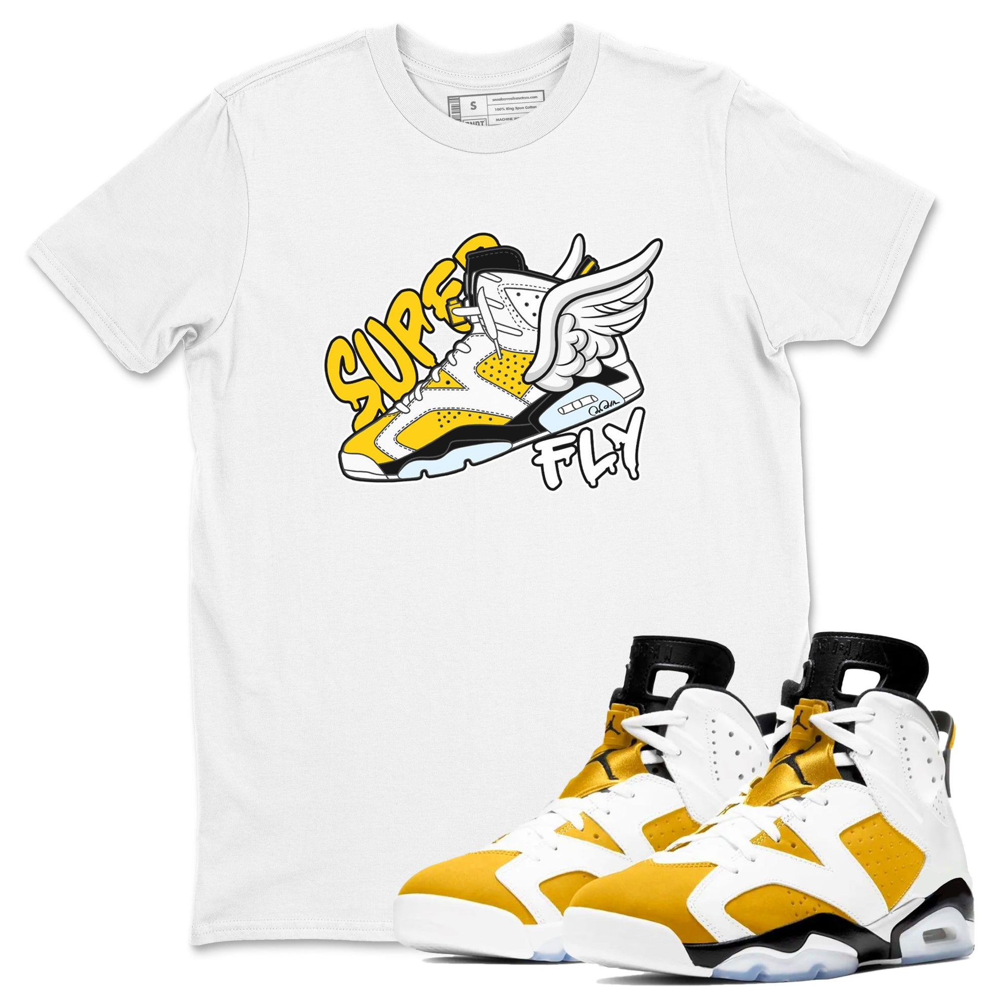 Air Jordan 6 Yellow Ochre shirt to match jordans Super Fly sneaker tees AJ6 Yellow Ochre SNRT Sneaker Release Tees Unisex White 1 T-Shirt