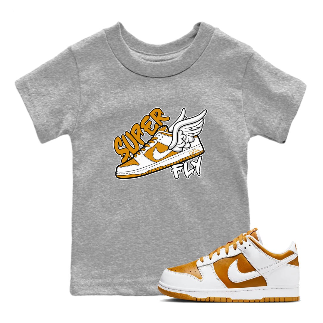 Dunk Dark Curry shirt to match jordans Super Fly sneaker tees AJ1 Low Dark Curry SNRT sneaker release tees baby toddler Heather Grey 1 cotton Shirt