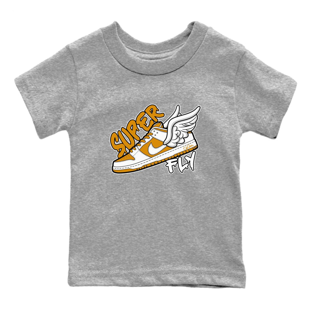 Dunk Dark Curry shirt to match jordans Super Fly sneaker tees AJ1 Low Dark Curry SNRT sneaker release tees baby toddler Heather Grey 2 cotton Shirt