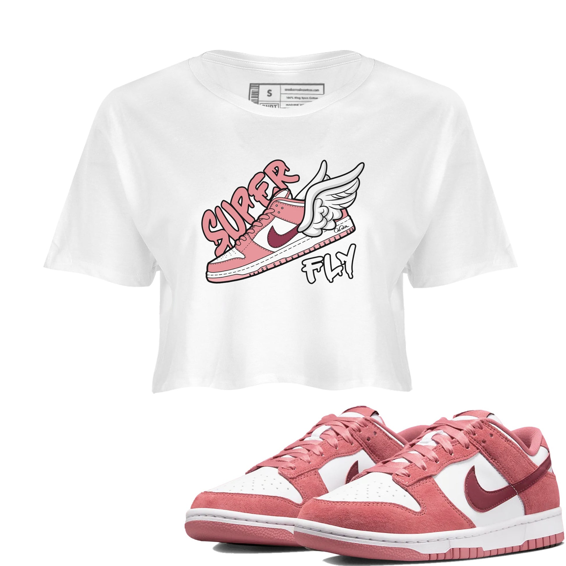 Dunk Valentines Day 2024 shirt to match jordans Super Fly sneaker tees Dunk Happy Valentines Day 2024 SNRT Sneaker Release Tees White 1 Crop T-Shirt