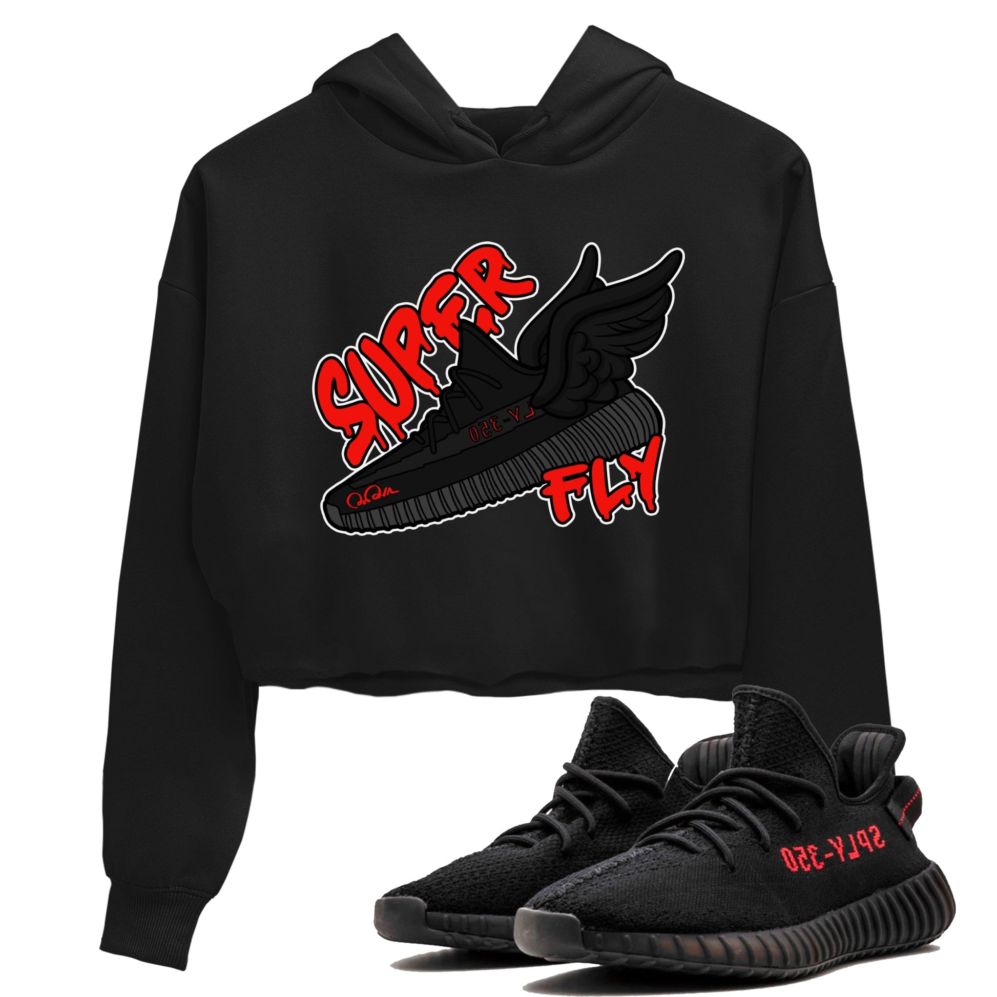 Yeezy 350 Bred shirt to match jordans Super Fly sneaker tees Adidas Yeezy Boost V2 350 Bred SNRT Sneaker Release Tees Black 1 Crop T-Shirt