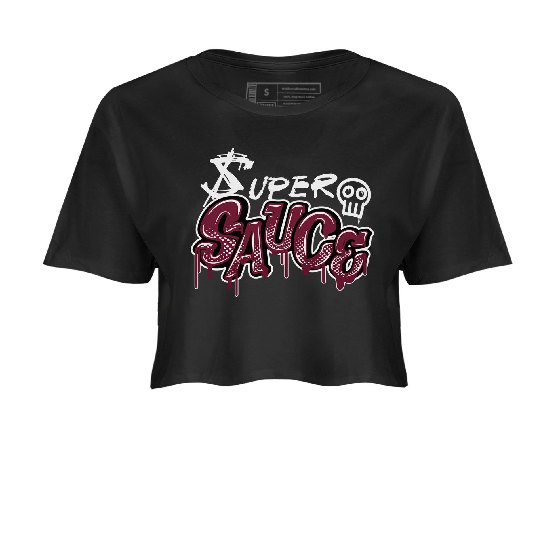 1s Metallic Burgundy shirt to match jordans Super Sauce sneaker tees Air Jordan 1 Metallic Burgundy SNRT Sneaker Release Tees Black 2 crop length shirt