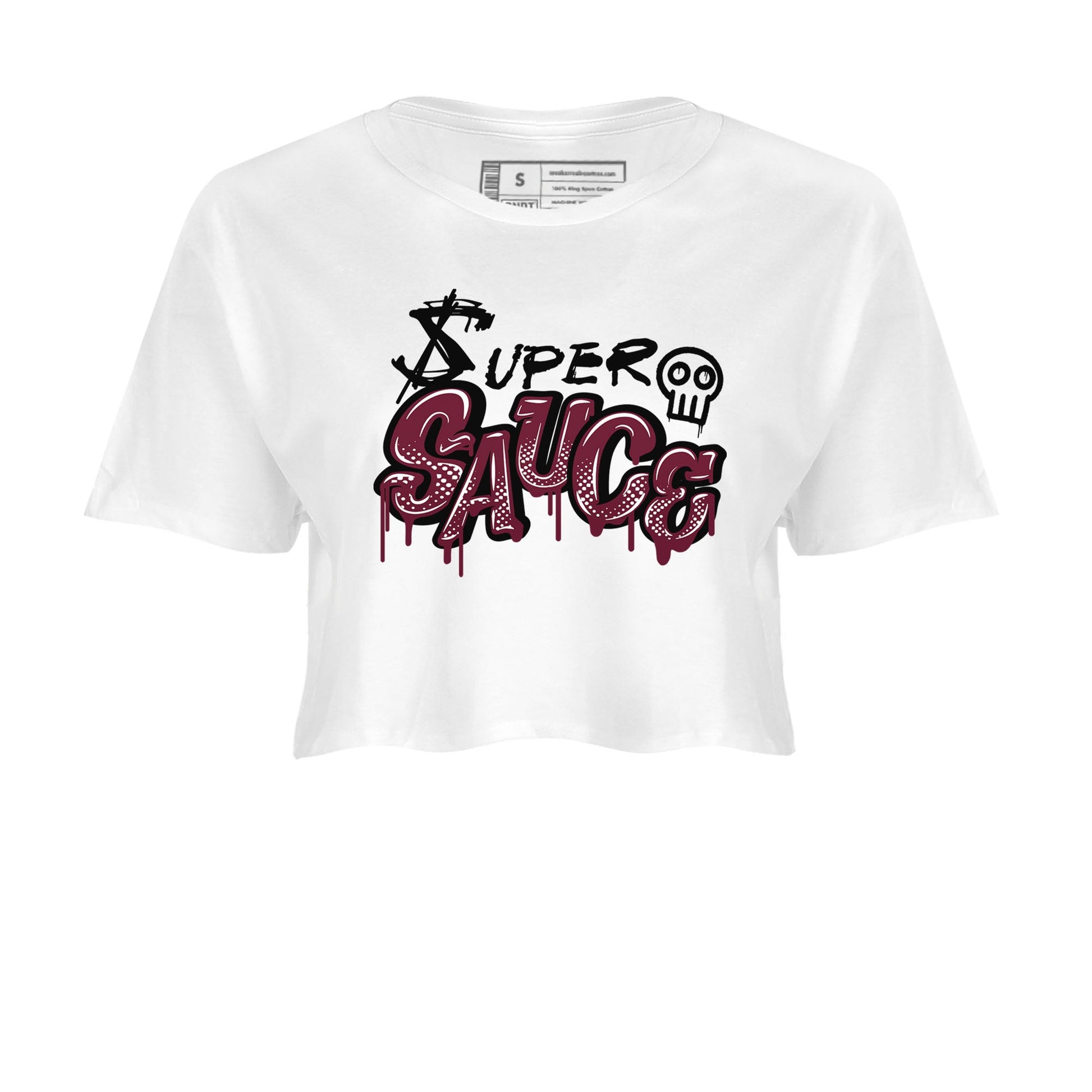 1s Metallic Burgundy shirt to match jordans Super Sauce sneaker tees Air Jordan 1 Metallic Burgundy SNRT Sneaker Release Tees White 2 crop length shirt