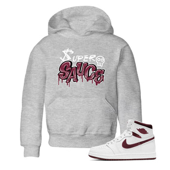 1s Metallic Burgundy shirt to match jordans Super Sauce sneaker tees Air Jordan 1 Metallic Burgundy SNRT sneaker release tees baby toddler Heather Grey 1 cotton Shirt