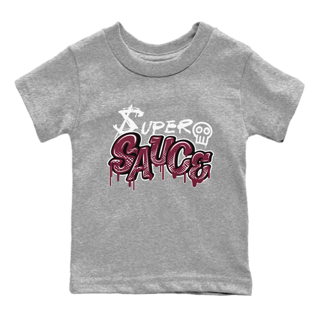 1s Metallic Burgundy shirt to match jordans Super Sauce sneaker tees Air Jordan 1 Metallic Burgundy SNRT sneaker release tees baby toddler Heather Grey 2 cotton Shirt