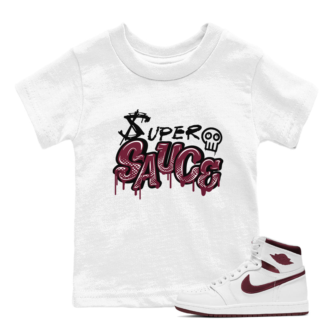 1s Metallic Burgundy shirt to match jordans Super Sauce sneaker tees Air Jordan 1 Metallic Burgundy SNRT sneaker release tees baby toddler White 1 cotton Shirt