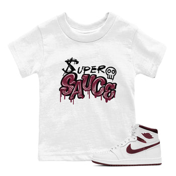 1s Metallic Burgundy shirt to match jordans Super Sauce sneaker tees Air Jordan 1 Metallic Burgundy SNRT sneaker release tees baby toddler White 1 cotton Shirt