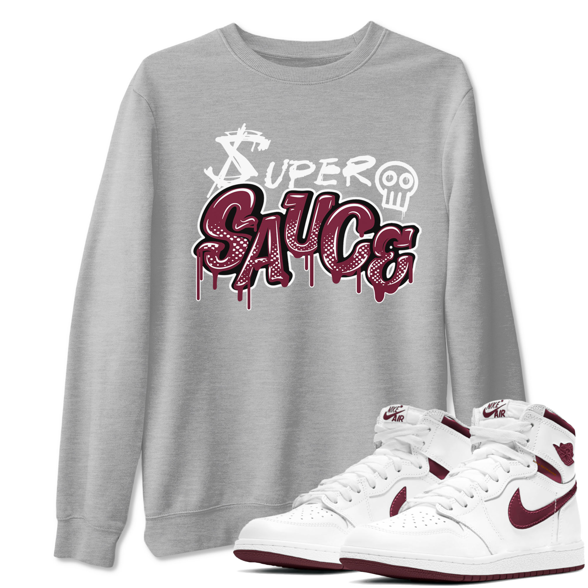 1s Metallic Burgundy shirt to match jordans Super Sauce sneaker tees Air Jordan 1 Metallic Burgundy SNRT Sneaker Release Tees unisex cotton Heather Grey 1 crew neck shirt
