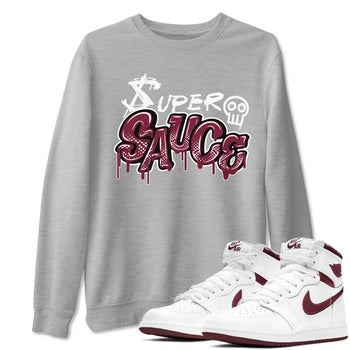 1s Metallic Burgundy shirt to match jordans Super Sauce sneaker tees Air Jordan 1 Metallic Burgundy SNRT Sneaker Release Tees unisex cotton Heather Grey 1 crew neck shirt