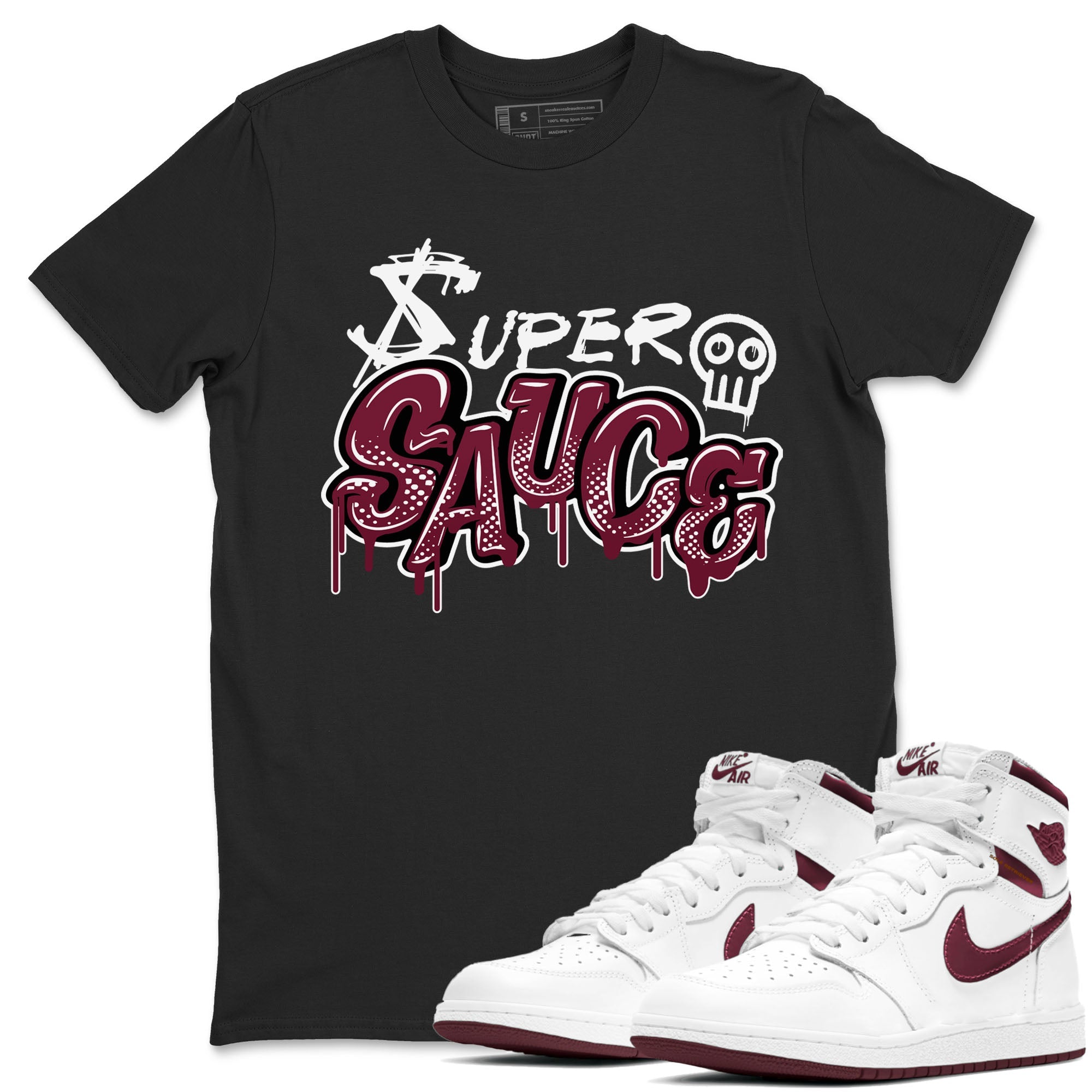 1s Metallic Burgundy shirt to match jordans Super Sauce sneaker tees Air Jordan 1 Metallic Burgundy SNRT Sneaker Release Tees unisex cotton Black 1 crew neck shirt