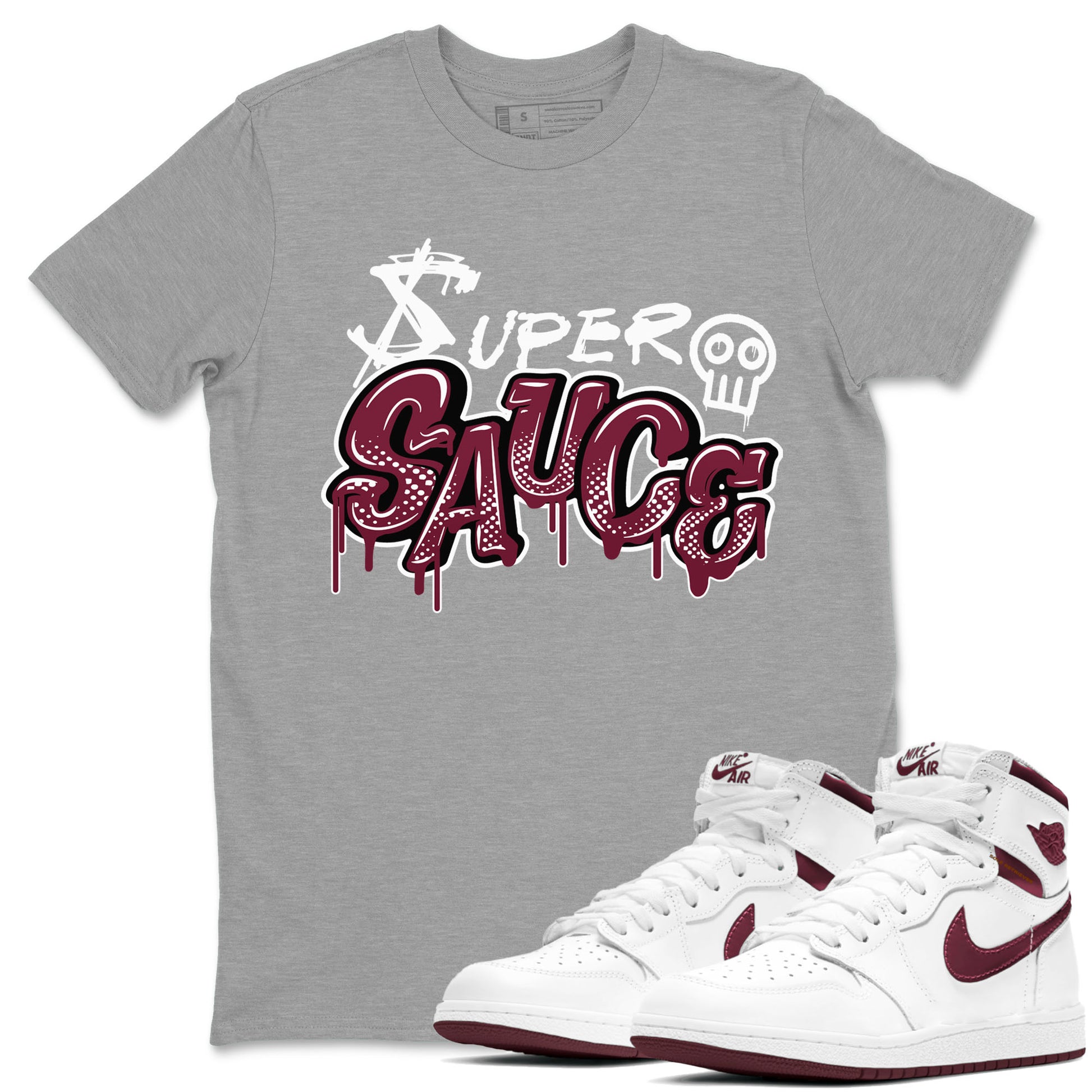 1s Metallic Burgundy shirt to match jordans Super Sauce sneaker tees Air Jordan 1 Metallic Burgundy SNRT Sneaker Release Tees unisex cotton Heather Grey 1 crew neck shirt