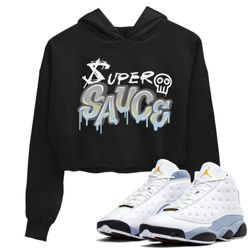13s Blue Grey shirt to match jordans Super Sauce sneaker tees Air Jordan 13 Blue Grey SNRT Sneaker Release Tees Black 1 crop length shirt