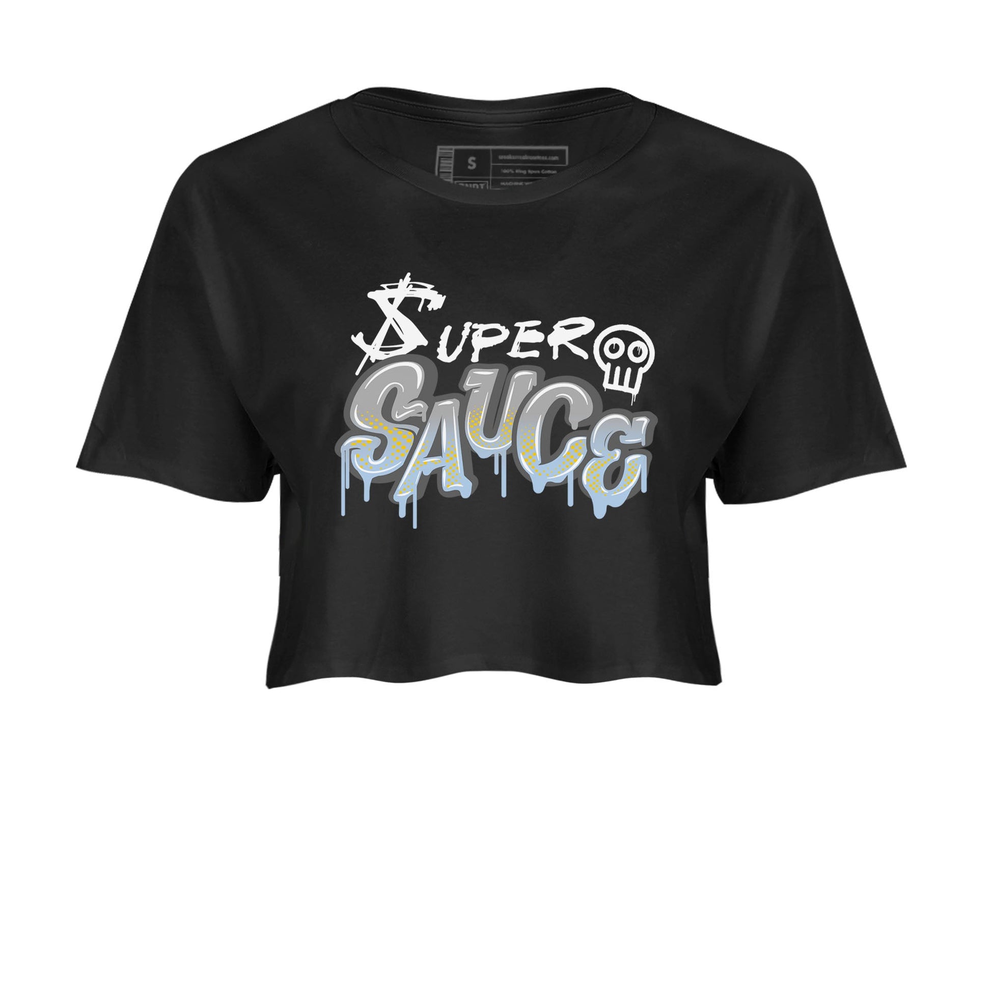13s Blue Grey shirt to match jordans Super Sauce sneaker tees Air Jordan 13 Blue Grey SNRT Sneaker Release Tees Black 2 crop length shirt