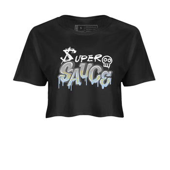 13s Blue Grey shirt to match jordans Super Sauce sneaker tees Air Jordan 13 Blue Grey SNRT Sneaker Release Tees Black 2 crop length shirt