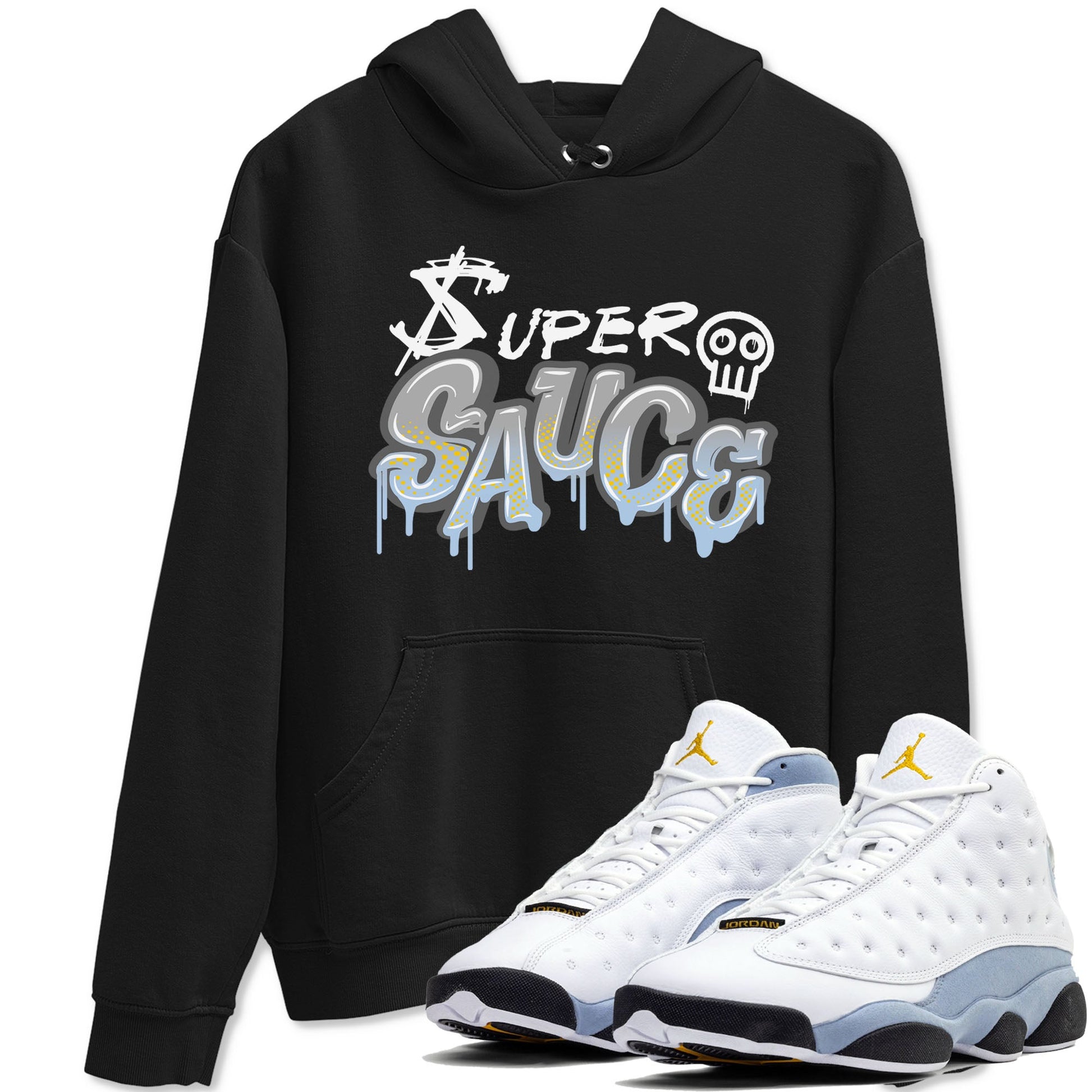 13s Blue Grey shirt to match jordans Super Sauce sneaker tees Air Jordan 13 Blue Grey SNRT Sneaker Release Tees unisex cotton Black 1 crew neck shirt