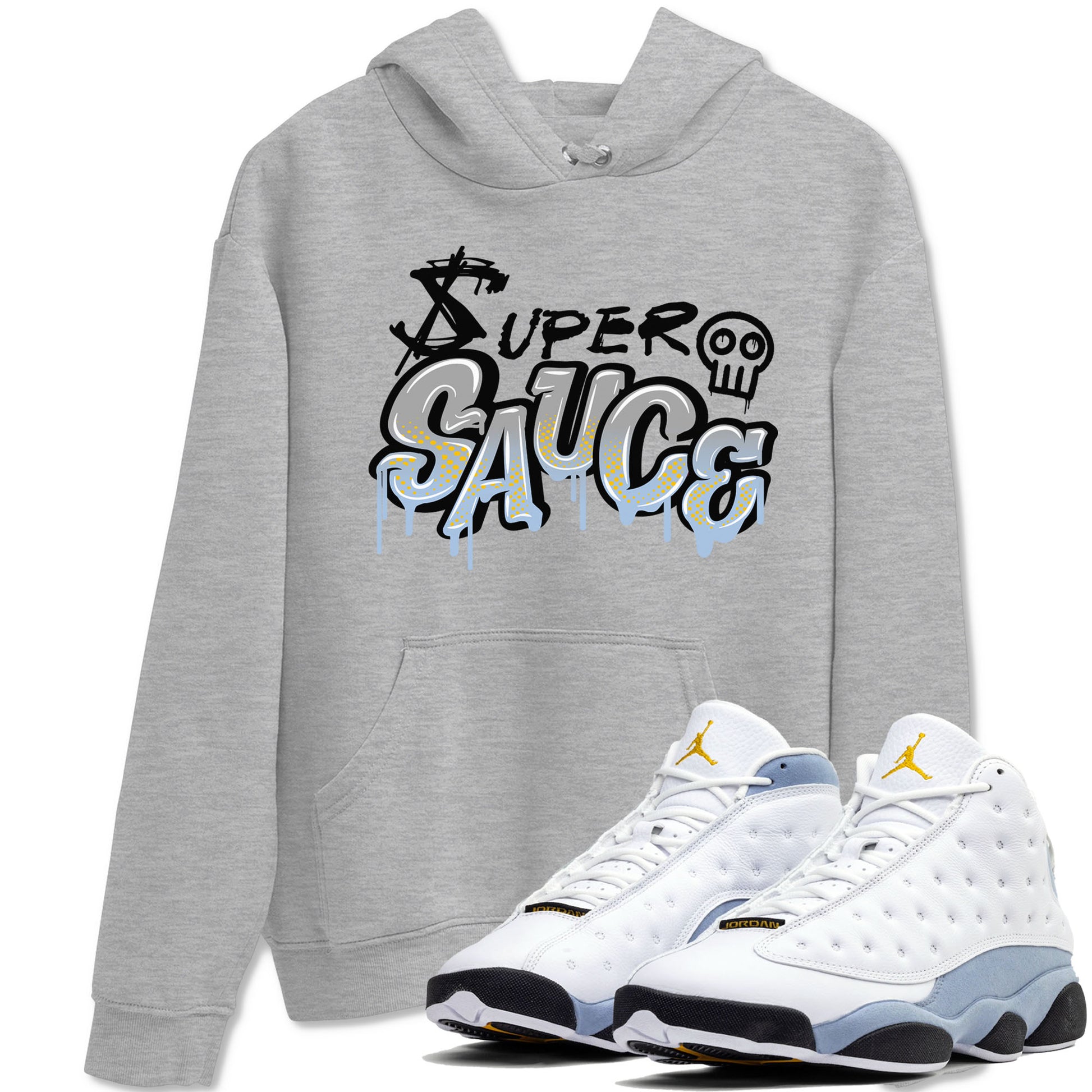 13s Blue Grey shirt to match jordans Super Sauce sneaker tees Air Jordan 13 Blue Grey SNRT Sneaker Release Tees unisex cotton Heather Grey 1 crew neck shirt
